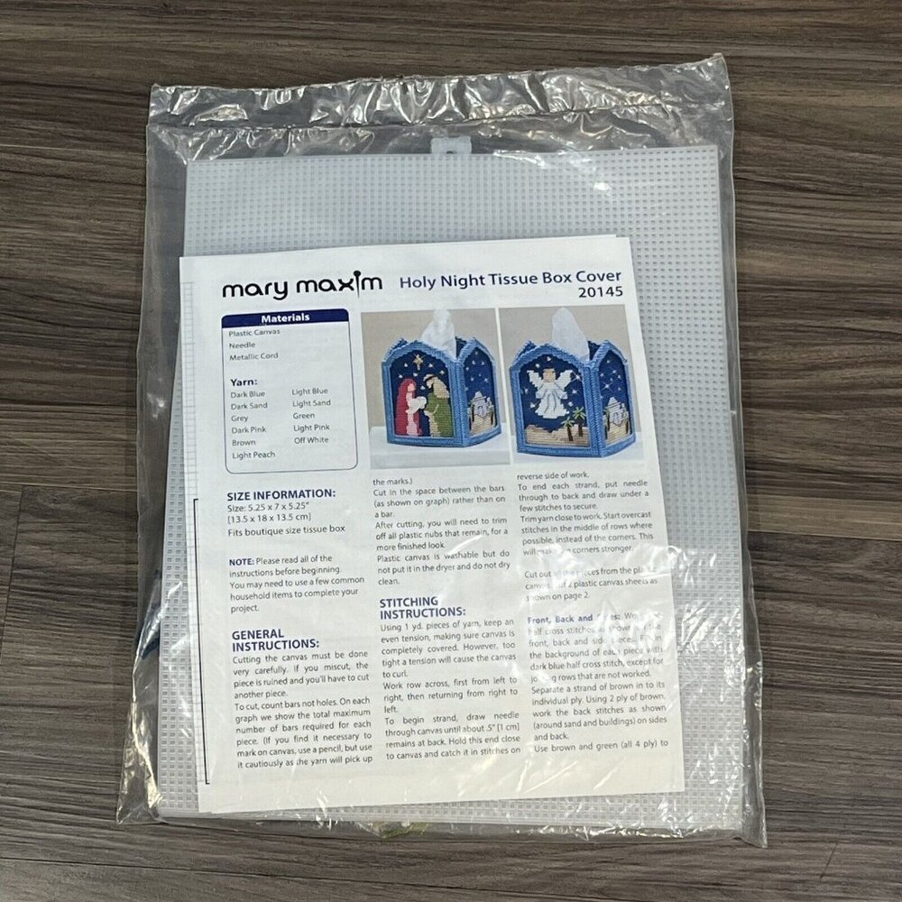 Mary Maxim Sealed Holy Night Nativity Tissue Box Cover Needlepoint Kit 20145